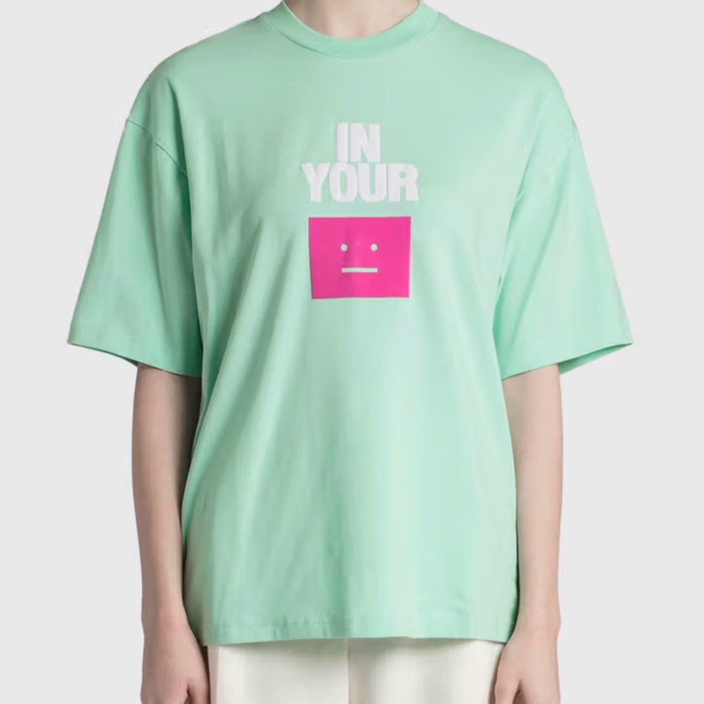 Acne Studios In Your Face The Face series mint green crewneck t shirt S